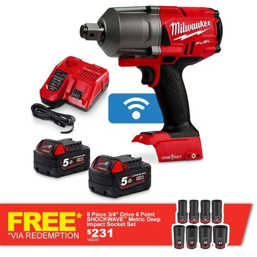 MILWAUKEE 18V FUEL™ ONE-KEY™ 3/4" 2x5.0Ah High Torque Impact Wrench Kit M18ONEFHIWF34-502C